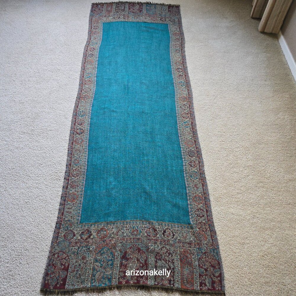 NWOT Wool Scarf Woven Teal Blue - Picture 3 of 11